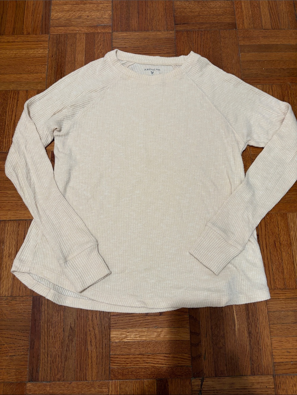 American Eagle Outfitters Cream Ribbed Crewneck Sweater